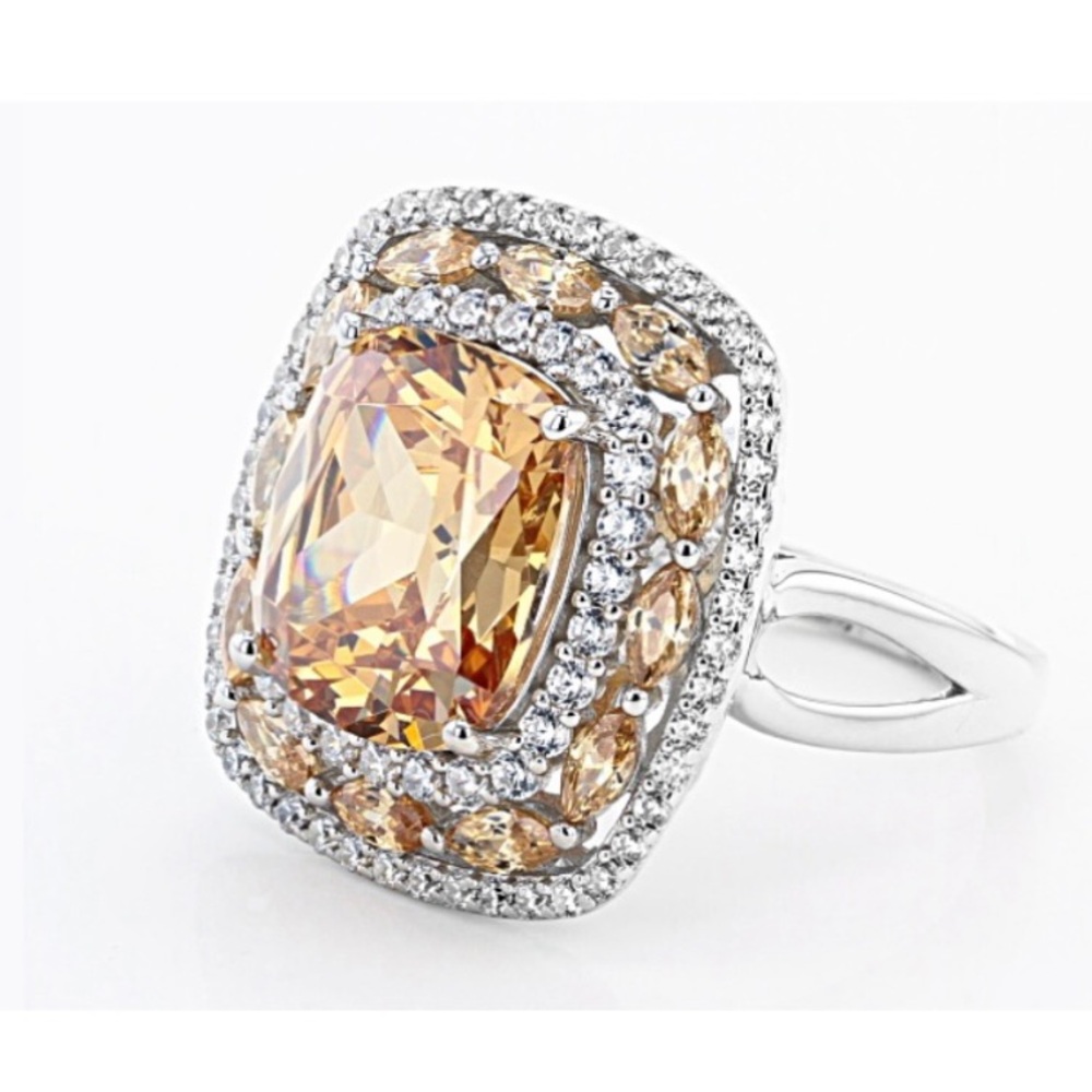 Elegant Silver Ring with Sparkling Gold and white CZs